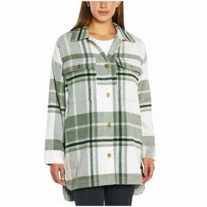 Banana Republic Women's Sz XS Green White Plaid Button-Front Over-Sized Shacket